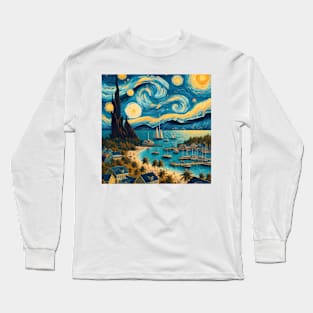 Bahamas, in the style of Vincent van Gogh's Starry Night Long Sleeve T-Shirt